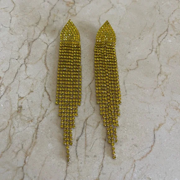 Yellow Statement Fringe Earrings - Picture 6 of 6